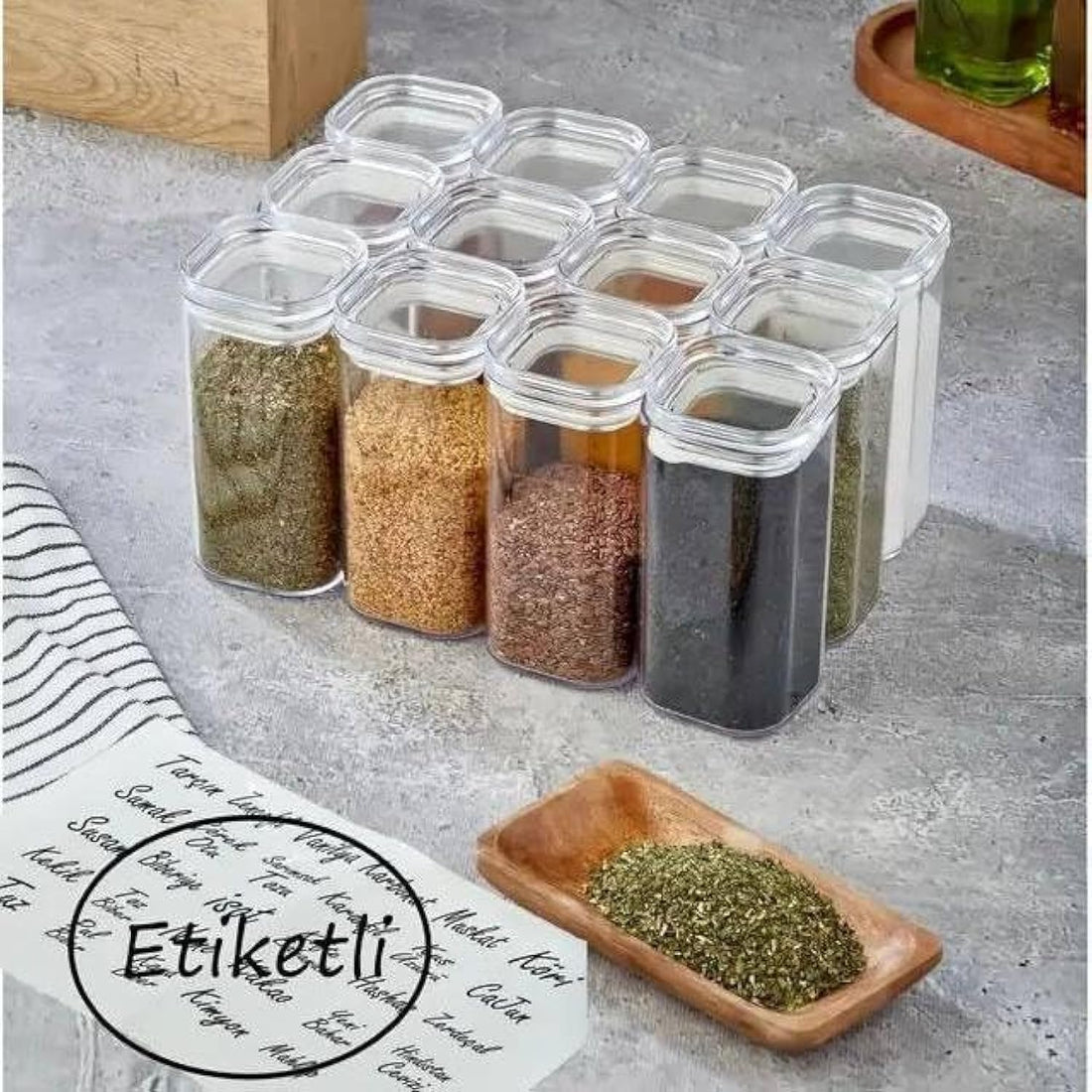 Turkish Acrylic High Storage Container Set for Legumes and Condiments, 250 ml, Clear with Silicone Gaskets for Air and Liquid Seal (12 Pieces)