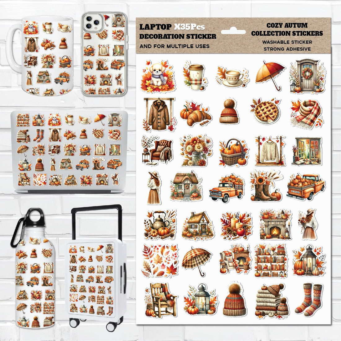 Autumn Fall Stickers Set – Cozy Seasonal Stickers with Pumpkins, Falling Leaves & Warm Fall Vibe for Journals, Cozy Autumn Collection, Laptops, Planners, Water Bottles, Crafts & Home Decor