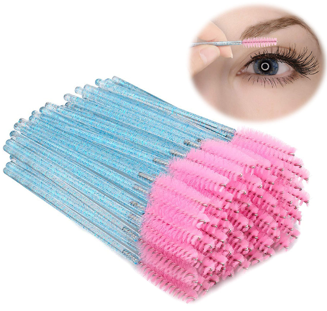 DELFINO Easy to Use Crystal Eyelash Mascara Brushes, Disposable Wands Applicator Makeup Kits, Perfect for Eyelash Extensions and Eyebrow Brush with Container
