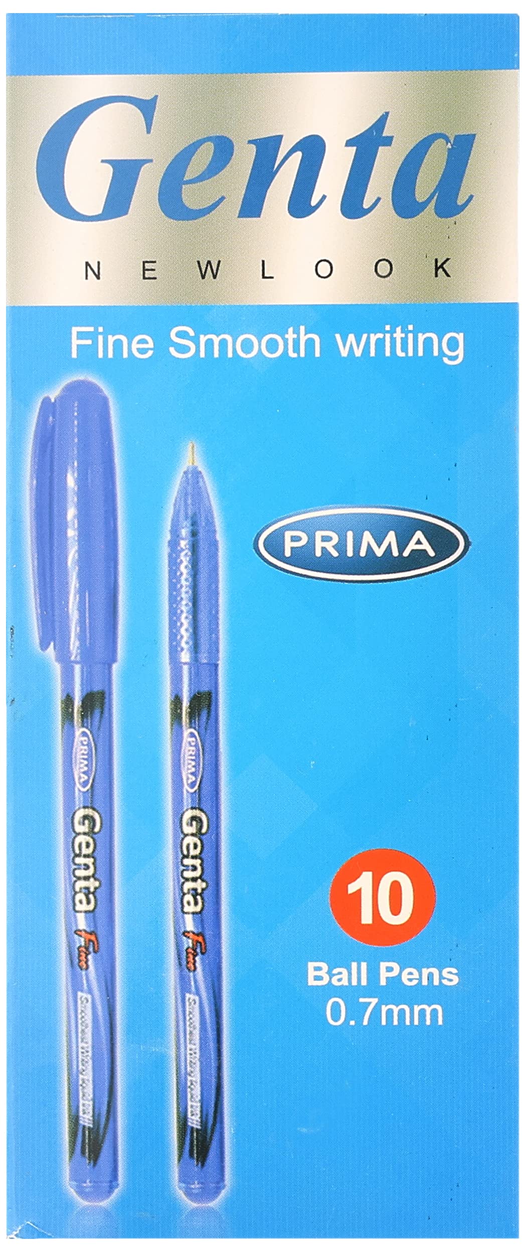 Prima genta ball pen fine smooth writing, liquid fluid ink 0.7 mm pack of 10 pcs - blue