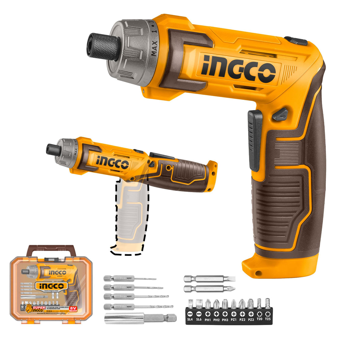 INGCO 8.0V Electric Cordless Screwdriver 6NM 220RPM, Rechargeable Power Drill Driver Set 15+1 Torque Settings with LED Work Light Packed by Plastic Box CSDLI08025