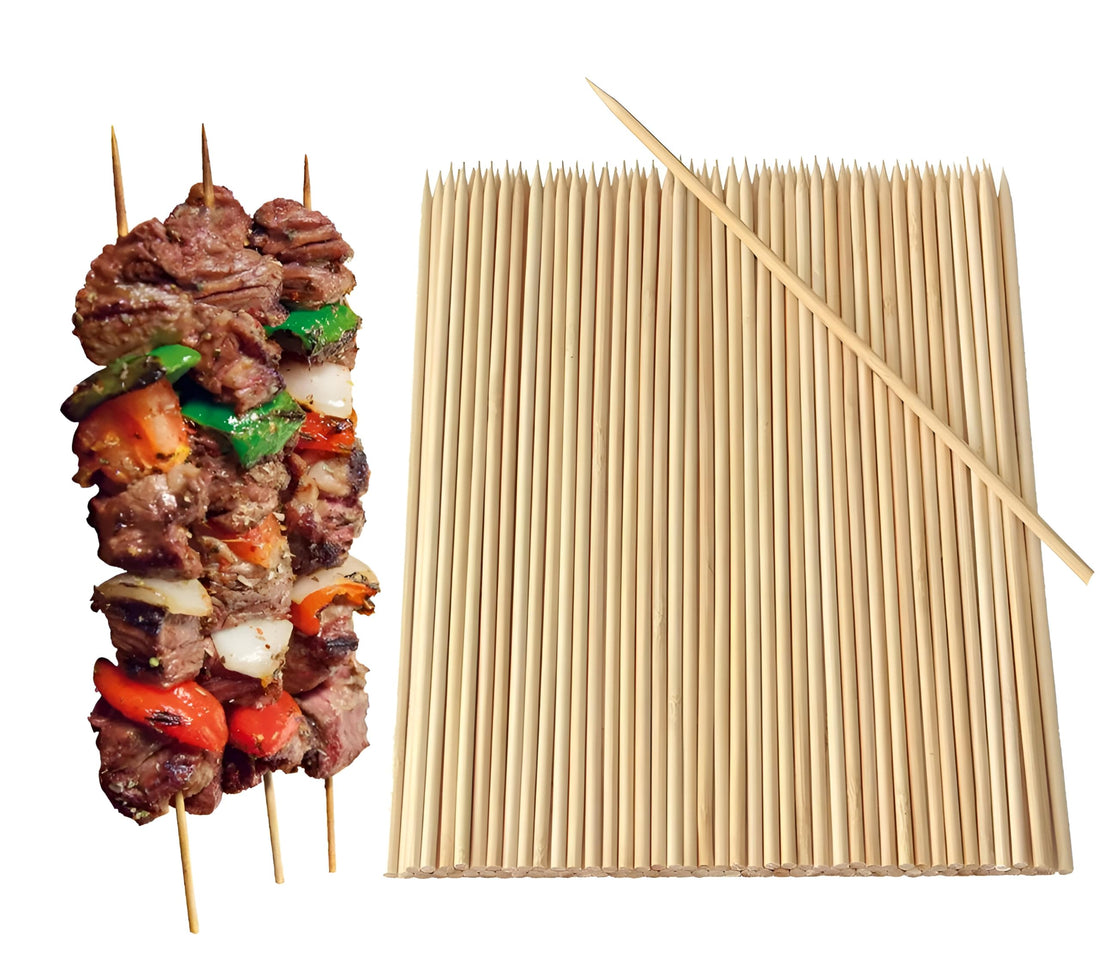 Party Skewers Collection - Reliable wooden bamboo sticks for grilling meat, kebabs, cake decorations, chocolate fountains, and fruit arrangements, creating a gourmet presentation (Pack 225 psc)
