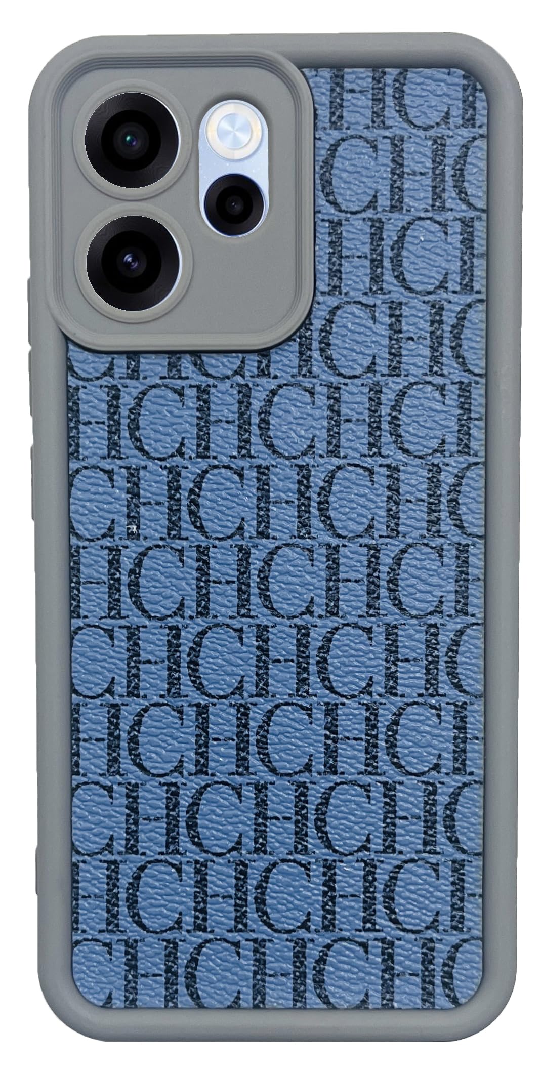 (For 15F) Xpress Back Cover For Oppo Reno 15F Soft Silicon With Leather sticker Design Bumper TPU, Camera Protection Case Anti-Shock (Gray.CH)