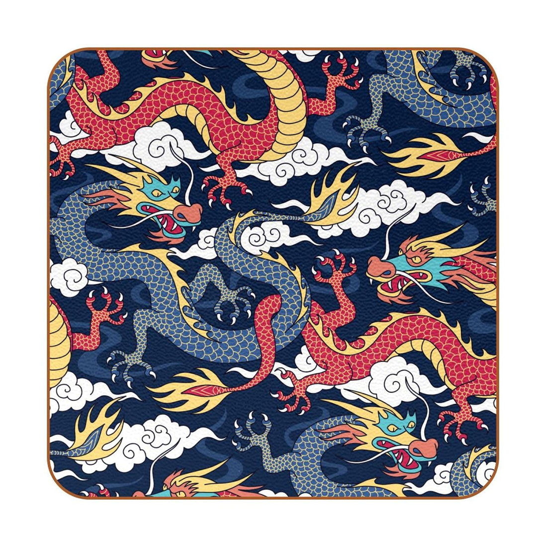 Square Coasters for Drinks Chinese Dragon Clouds Pattern Print Leather Mugs Mat for Wood Glass Furniture Coffee Tabletop Protect,Set of 6