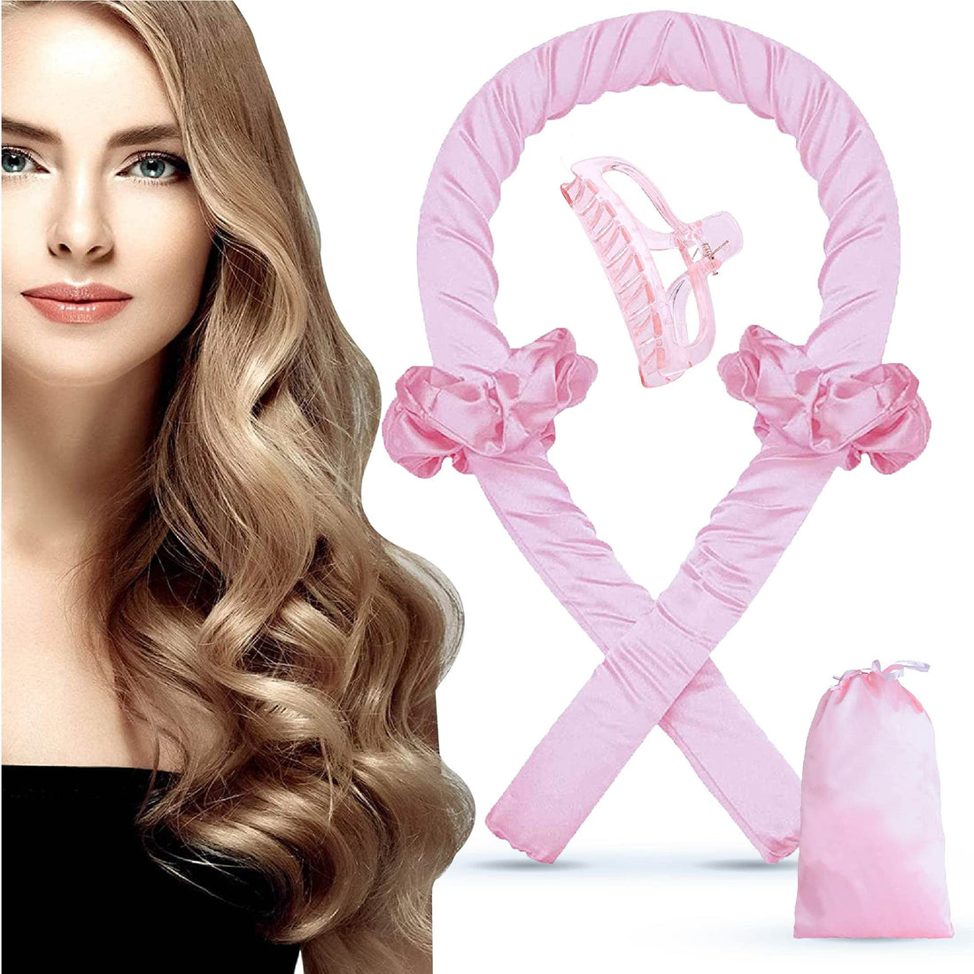 Welmy Heatless Curling Rod Headband for Women Heatless Hair curler - Hair Curlers to Sleep in Delicate and Easy to Use Heatless Curls - Hair Rollers for Long Hair (Pink), Rosa