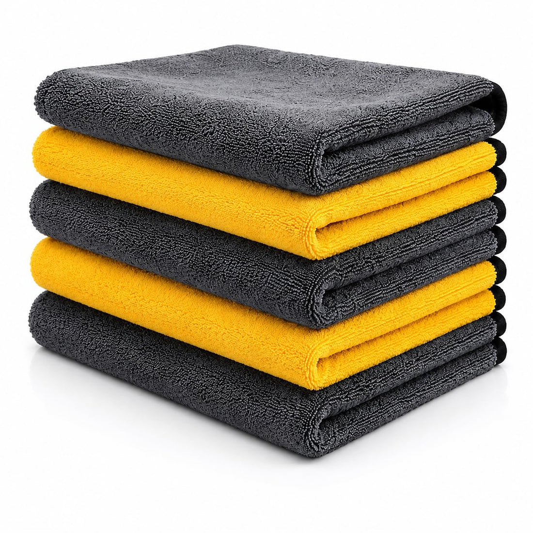 Set Of 5 Microfiber Super Absorbent Towels For Cleaning And Drying Cars 40 * 30 CM - Grey Yellow