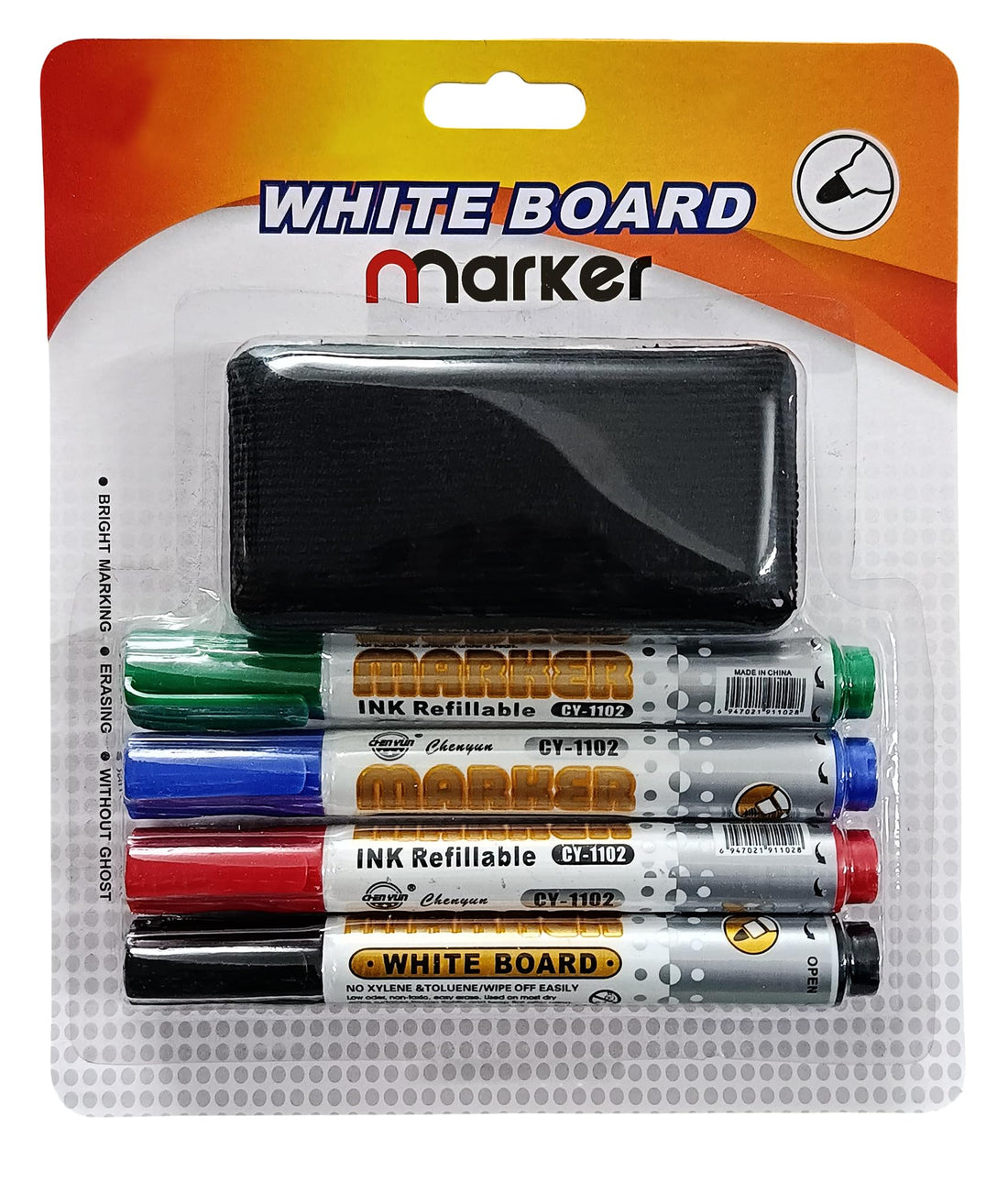 AccuPrints Whiteboard Markers | Set Of 4 Markers And 1 Duster | 4 Assorted Ink Colours | Bold Point Marker Pens With Easily Refillable And Erasable Ink | Writes