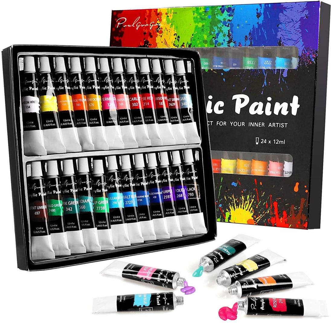 S2C Acrylic Paint Set 24 Colours - Non-Toxic Acrylic Paint Set for Kids & Adults, 12ml Tubes for Canvas, Wood & Fabric Painting - Art Supplies & Craft Supplies suitable for beginners & professionals