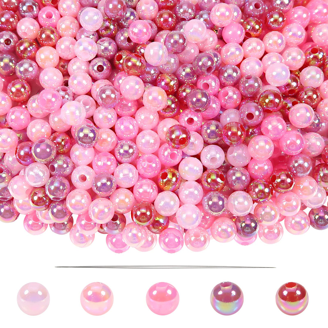 JAZZEEL 1000-Piece 6mm AB Pink Pearl Craft Beads, Loose Round Faux Pearl Beads with Holes for Home Decoration, DIY Necklaces, Bracelets, Earrings, and Jewelry Making Projects