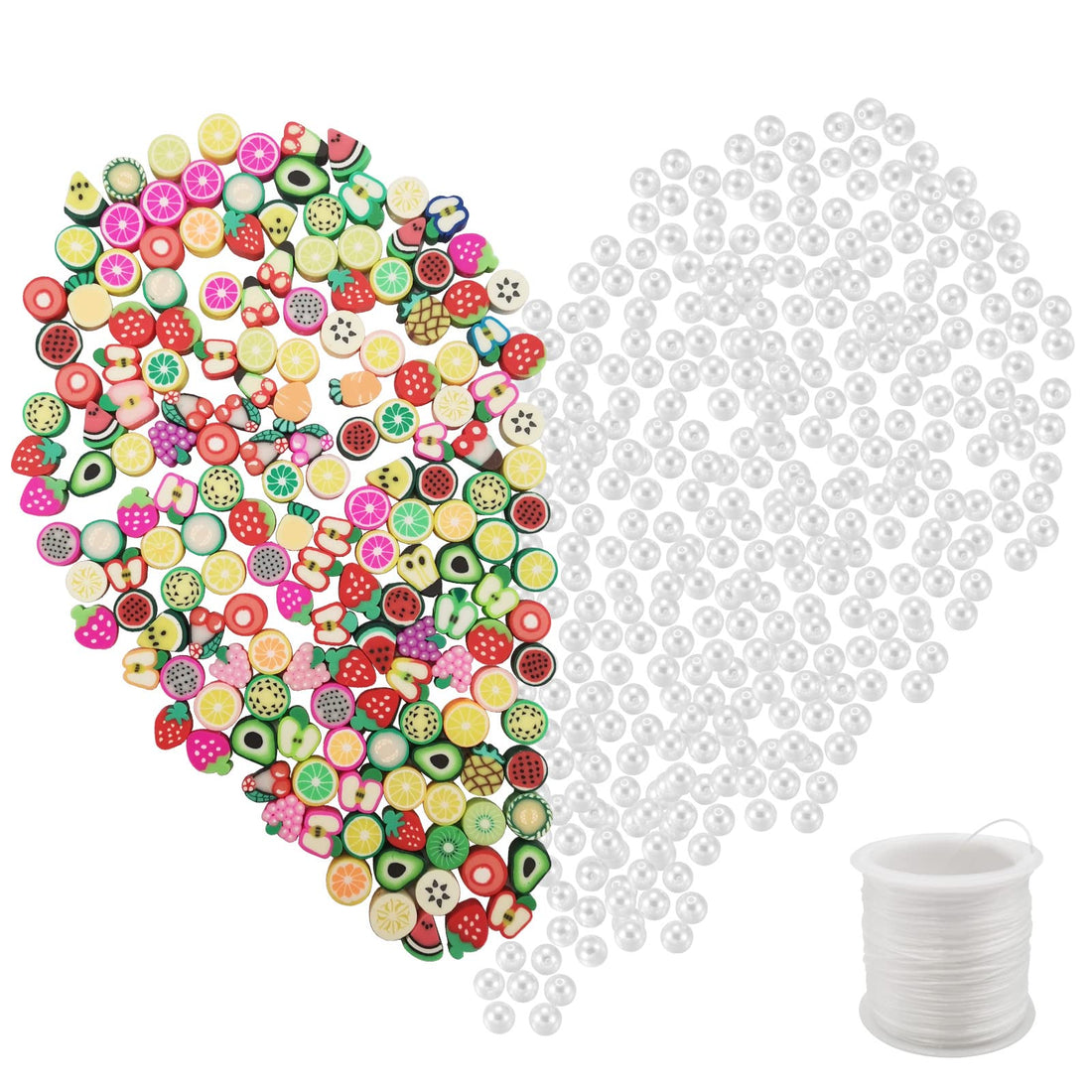findTop 600 pcs Pearl Fruit Mixed Beads, 400 pcs Pearl and 200 pcs Fruit Beads, Along with 50m Elastic Line, for DIY Bracelet, Necklace, Earring Craft Making Supplies