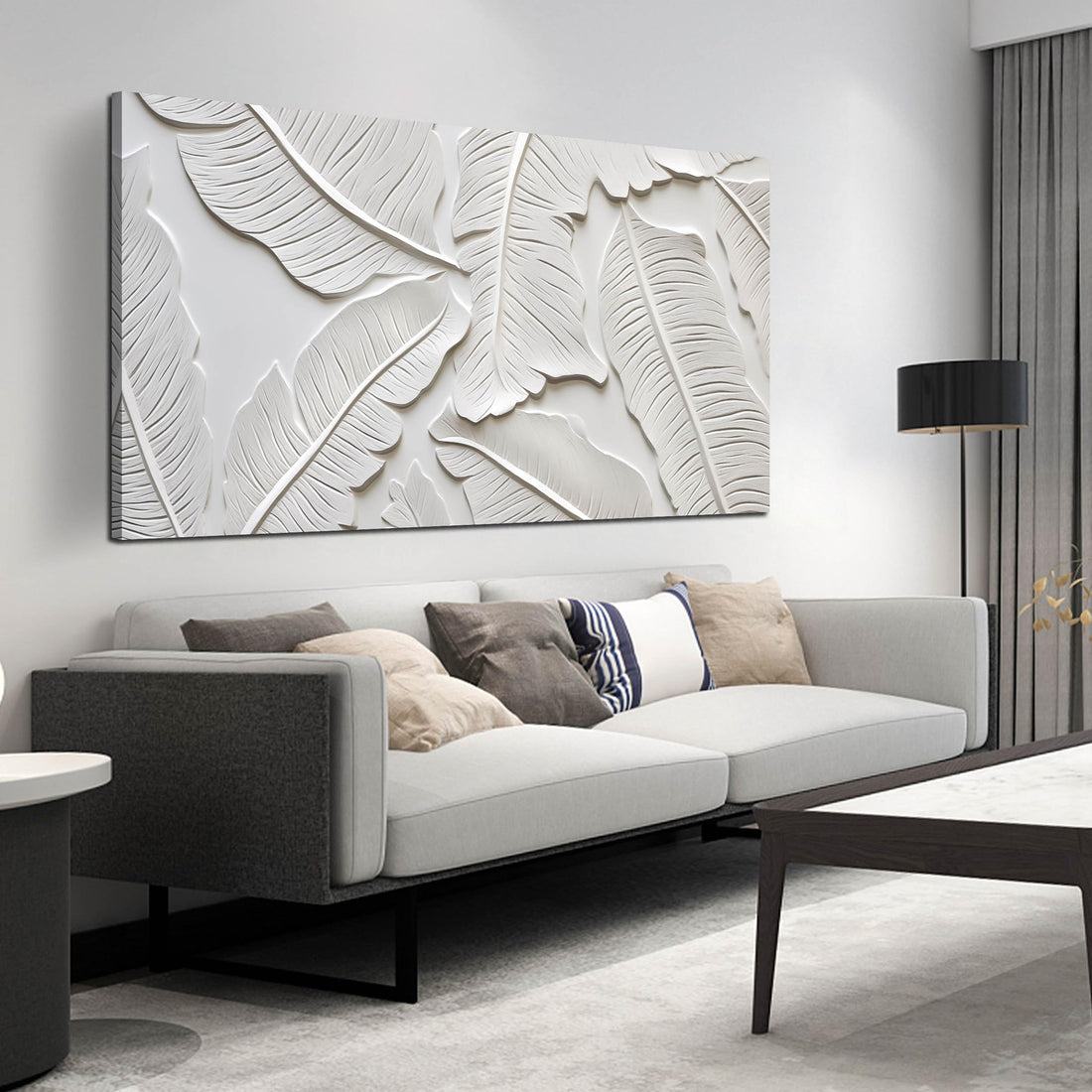 Leaf Art Wall Decor for Living Room - White Abstract Pictures Wall Art for Bedroom - Modern Home Office Wall Decor Size 29" x 59"