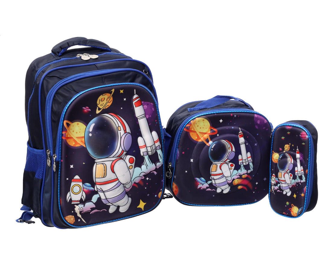 MG-1 3D Glow-in-the-Dark School Backpack Set, 3-Zipper School Bag, Insulated Lunch Bag & Pencil Case, Stylish & Durable for Kids & Students