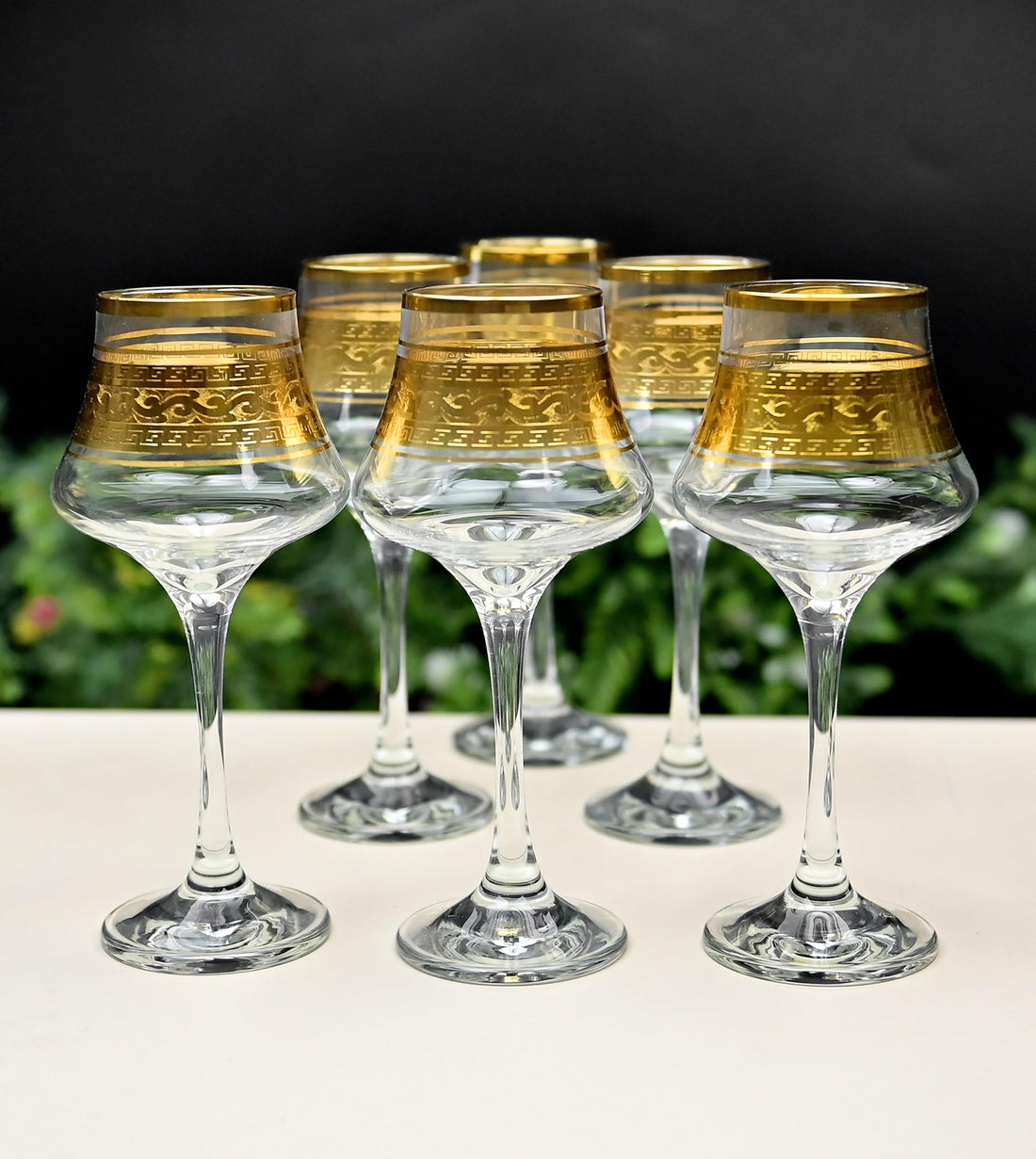 CARMEN VERSACE Glass/Turkish 012963 / Engraved of Golden Strips / 6 Pcs/Elegant design, Trusted Brand, Attractive shape of Sparkling Drink, Smoothies, Juices