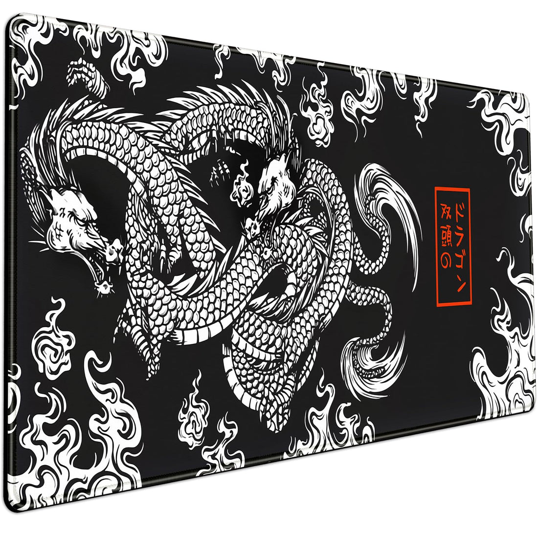 Black Desk Mat White Japanese Dragon Mouse Pad XL Black Anime Big Mousepad Gaming Large Mouse Pad for Men Desk Pad with Stitched Edges Non-Slip Large Computer Mat, 31.5x15.8 in.