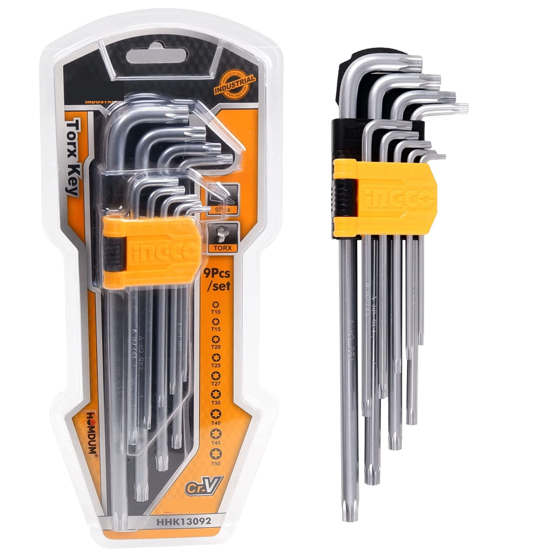 Homdum 9pc Torx key Set L-Shaped Metric Star Allen Keys Wrench Long Arm CRV Steel Allen Keys metric sizes T10 T15 T20 T25 T27 T30 T40 T40 T45 T50