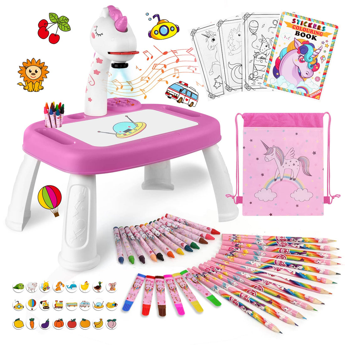Unicorn Drawing Projector Table Kit for Kids Girls Include Art Supplies, Doodle Sketcher Board Set Toddler Tracing and Painting Projection