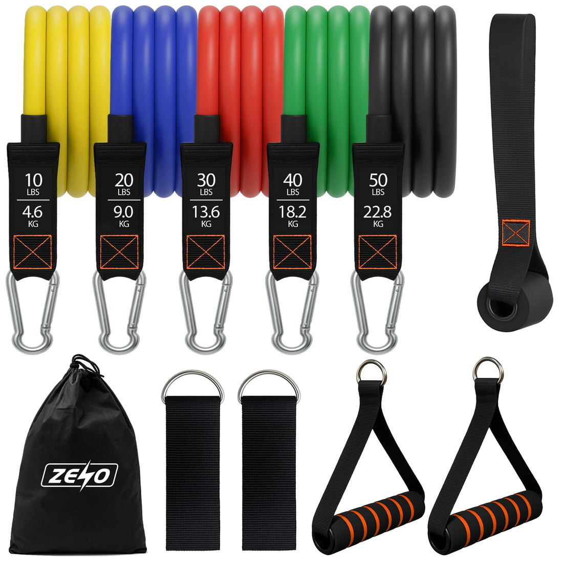 ZENO Resistance Bands | Resistance Bands Set Men Women | Workouts Bands | Exercise Band with 5 Fitness Tubes | 2 Foam Handles | Strength Training Home Gym Equipment |