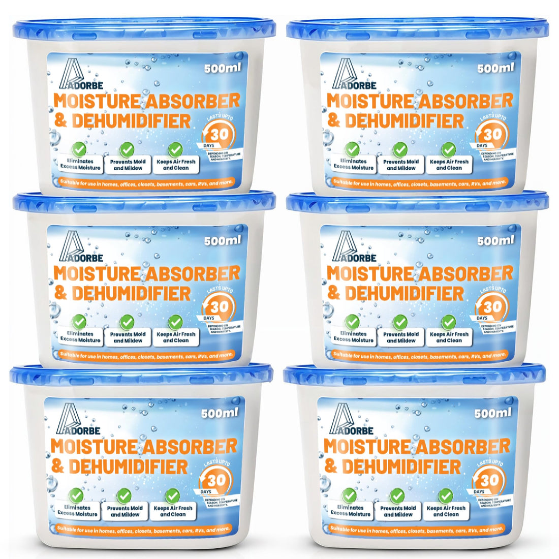 Moisture Absorbers Boxes 6 Pack, Humidity Absorber for Wardrobes, Bedrooms, Bathrooms, Unscented Dehumidifier Boxes for Closet, Eliminates Musty Odors for Fresher, Cleaner Air (280g/pack)