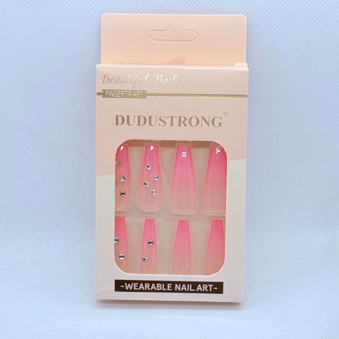 Press On Nails Long Coffin Shape, 10 Color Luxury Set, Beddazled Fake Nails, Wedding and Special Occasion Nails (Pink)