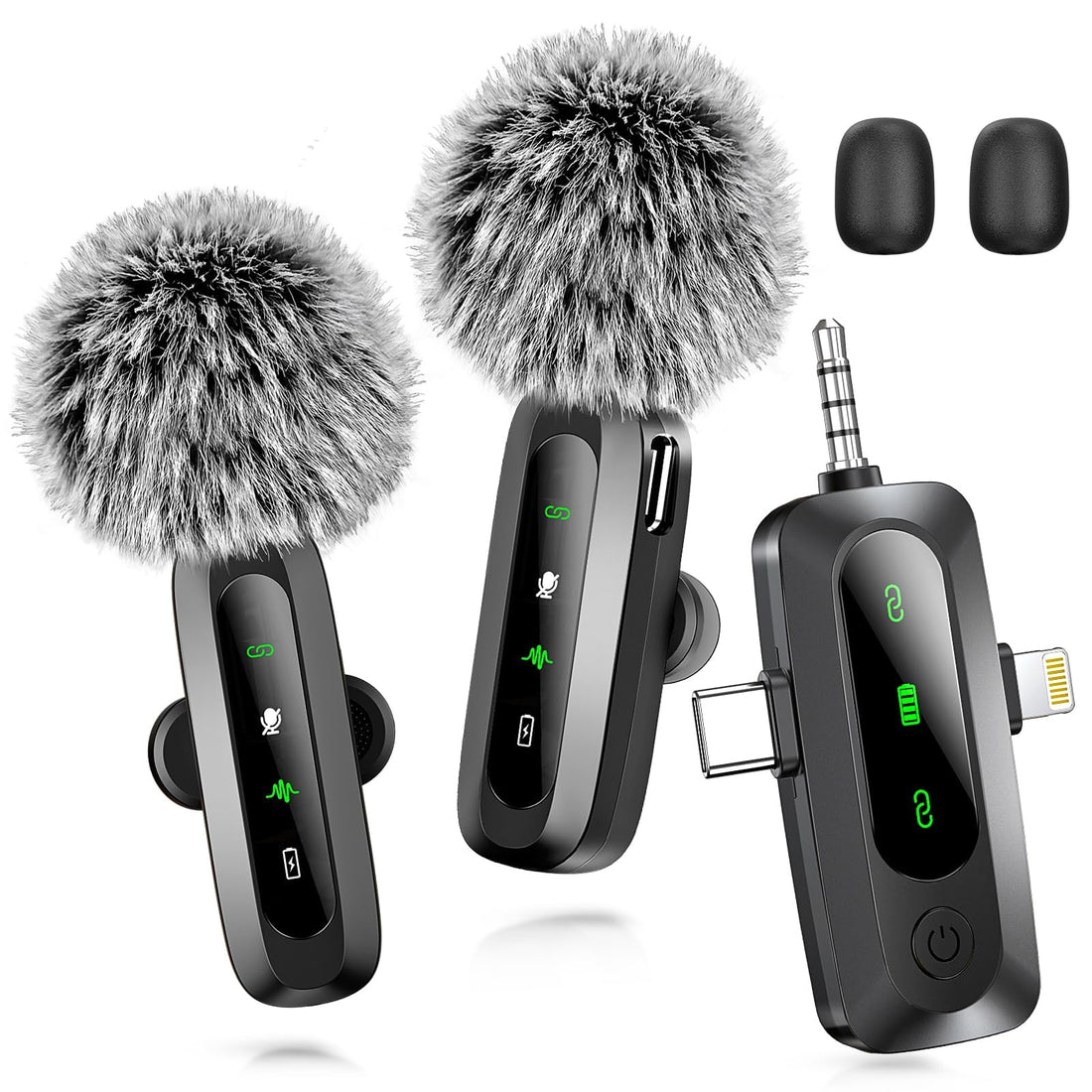 Wireless Lavalier Microphones for iPhone/Android/Camera Devices, Mini Lapel Mic with Mute/Reverb/Noise Reduction for TikTok/YouTube/Vlog Recording (3 in 1)