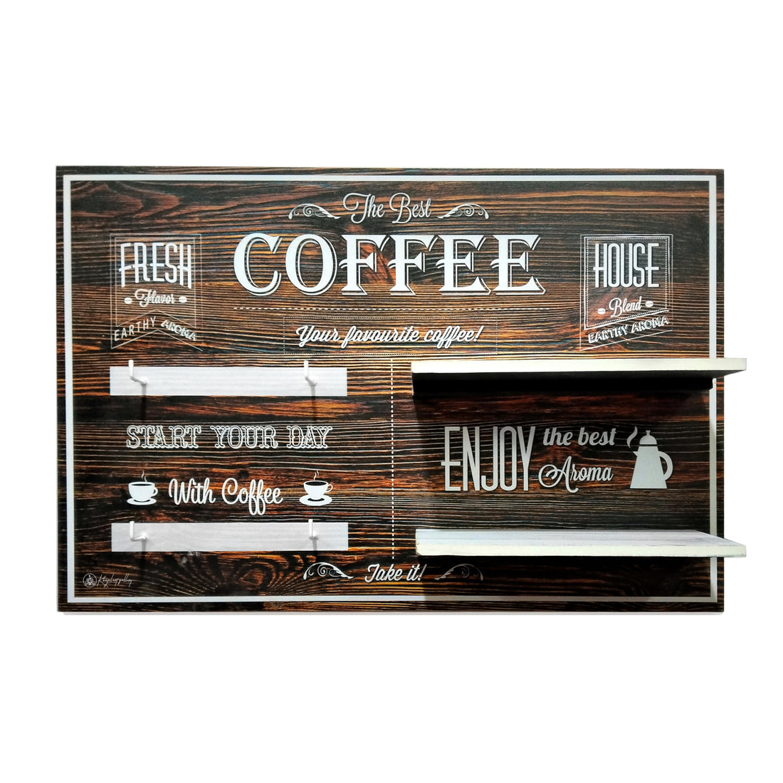 Khayal Gallery I Coffee Corner Organizer – Accessories Holder I- 40x60cm – Coffee Corner - Hanging - Wall with Shelves and Hooks – for Home or Office. (Brown)