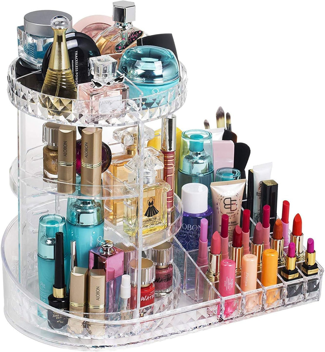 Rotating Makeup Organizer Base, 360° Rotatable Nail Pole With Large Tray for Lipstick, Cosmetics, Skincare, Great for Bedroom Bathroom Decoration, Transparent, 15