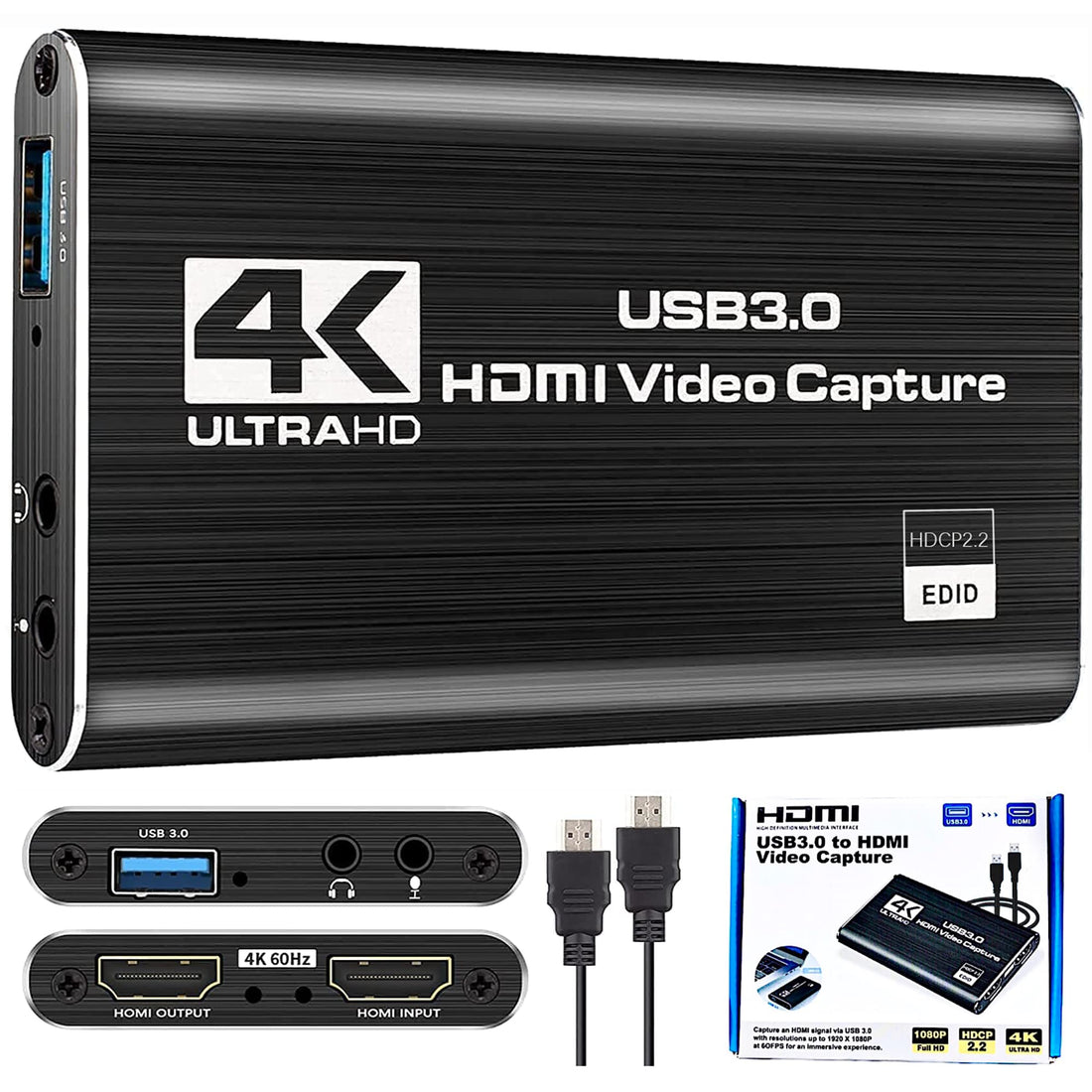 Capture Card 1080P 60fps 4K HDMI Game Capture Card, Broadcast Stream Live and Record via DSLR Camcorder, Streaming Live Video Recording