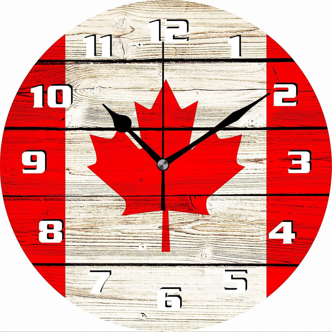Wall Clocks Battery Operated 12inBig Wall Clock for Living Room Decor Farmhouse Round Wall Clock - Wooden Canadian Flag
