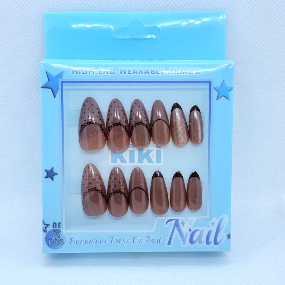 Cat Eye effect Press-On Nails Set – 9 Luxurious and Dazzling Shades with Salon Gel Finish - Almond Shape (Light Brown)