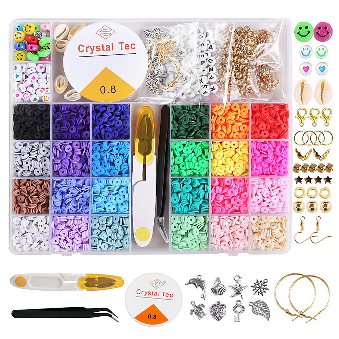 4848 Pcs Clay Beads Bracelet Making Kit Flat Gold Letter Smiley Face Bead for Jewelry Supplies Small Craft Set Bracelets Necklace Ring Alphabet Seed Pendants DIY Art