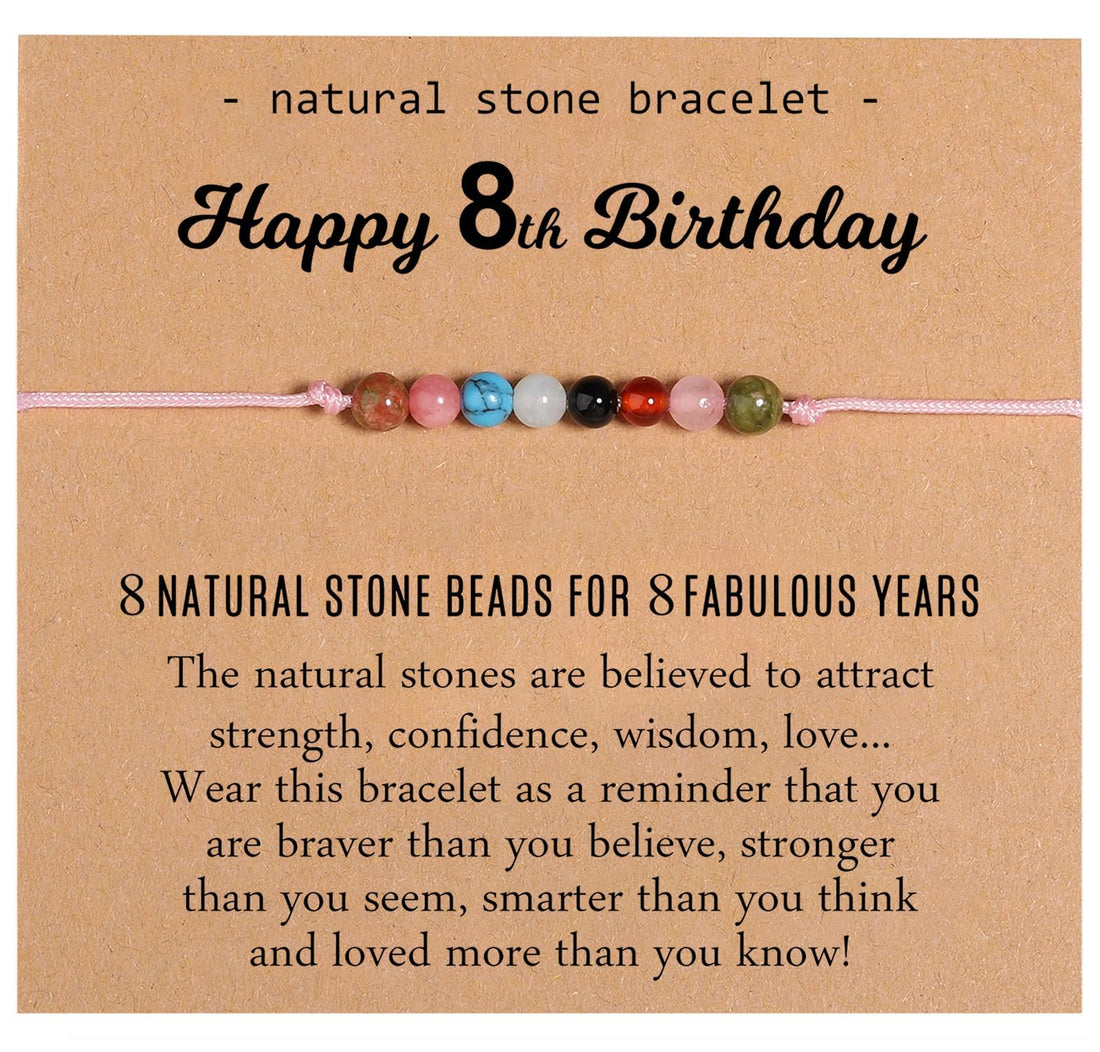 Natural Crystal Milestone Birthday Bracelet Gifts for Girls Women, Happy Birthday Adjustable Bracelets Present Christmas Gift for Daughter Granddaughter Niece Sister Friends Mom Auntie