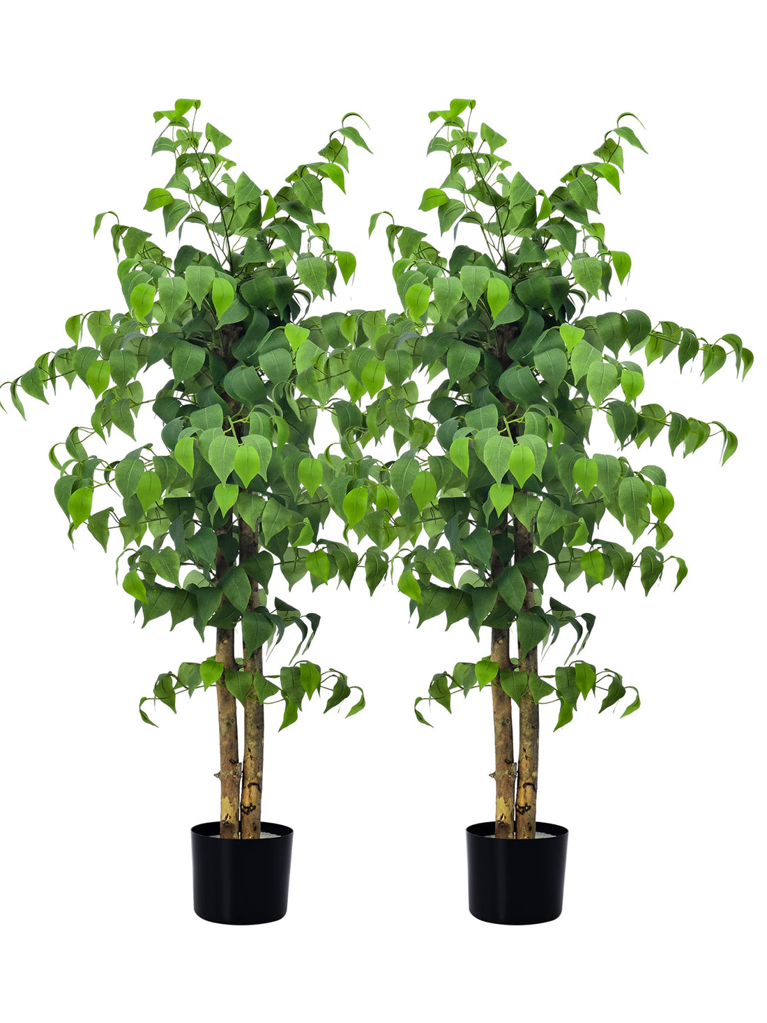 Aphighjoy Fake Plants 4FT 2Packs Artificial Ficus Tree with Curly Leaves & Real Trunk, 48'' Fake Ficus Tree Artificial Potted Plants Housewarming Gift for Home Office Kitchen Decor…