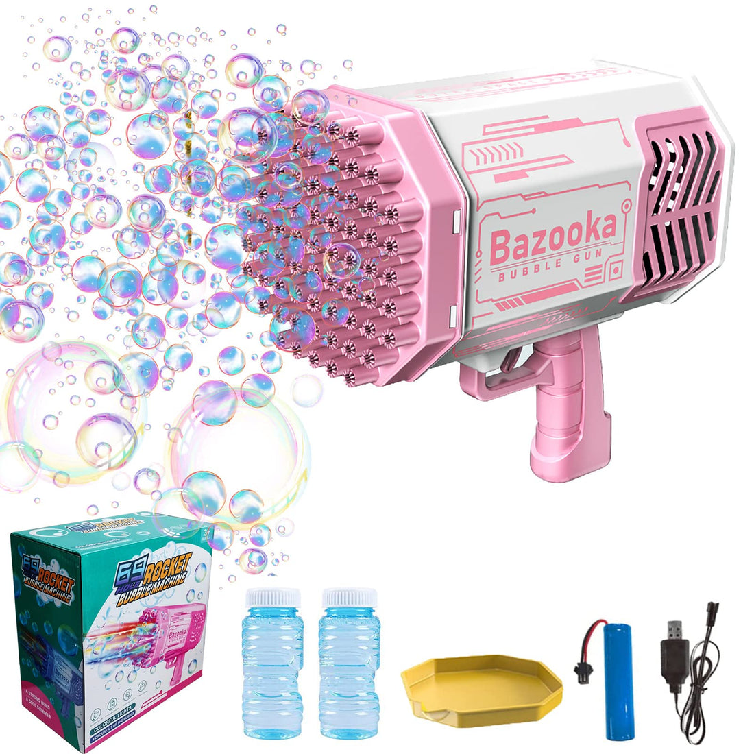 69 Holes Bazooka Bubble Gun with Flash Lights-Rocket Boom Bubble Blower-Giant Bubble Machine Gun,Toddler Outdoor Toys for Kids,Best Gifts for 6 7 8 9 10 11 13 12 14 Year Old Boys and Girls(Pink)
