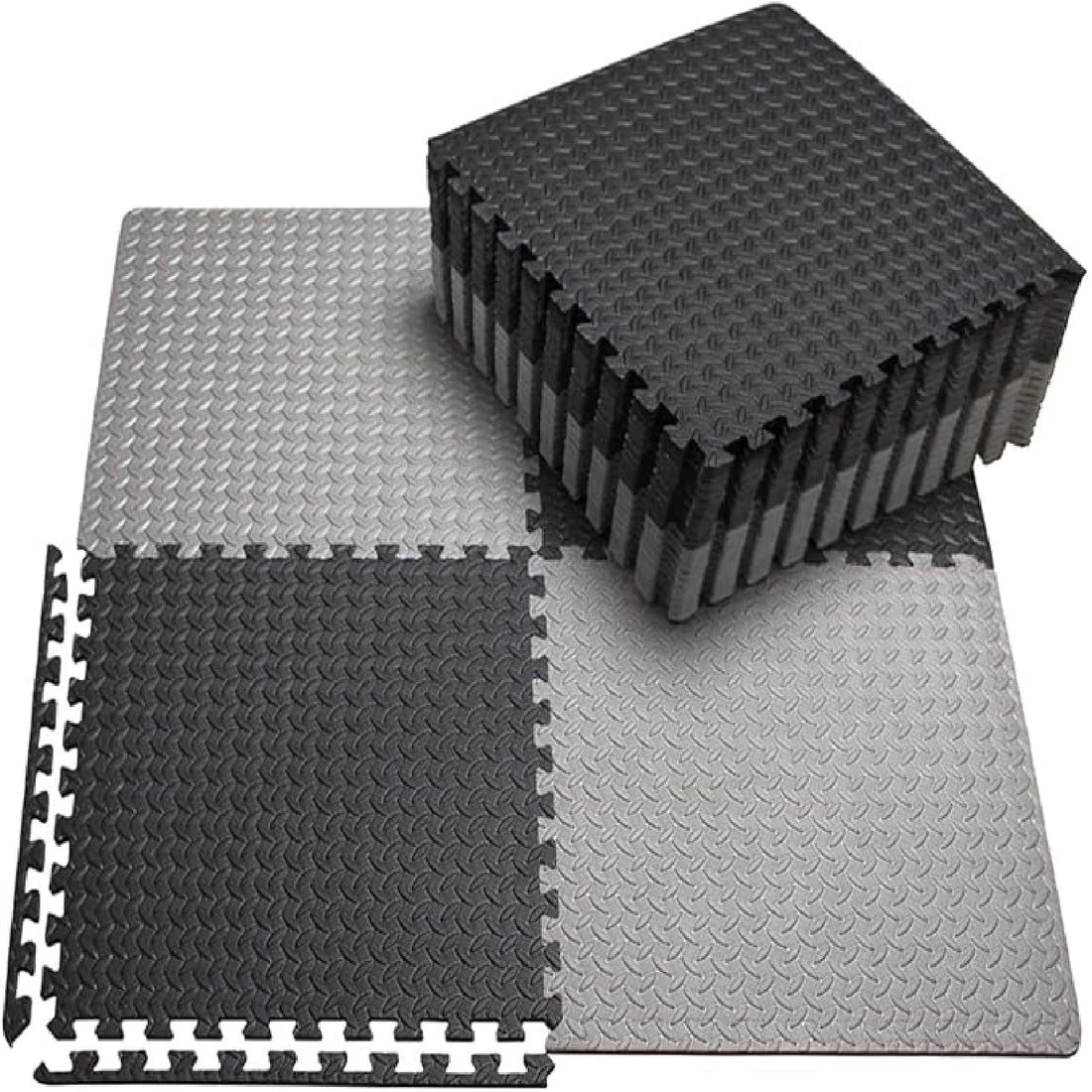 8pcs 1 Inch/25mm Gym Floor mat for Heavy Workout Puzzle mat Home Exercise, Gym Equipment mat Interlocking Eva Foam Flooring Rubber Tiles Yoga, Kids (Black Grey)