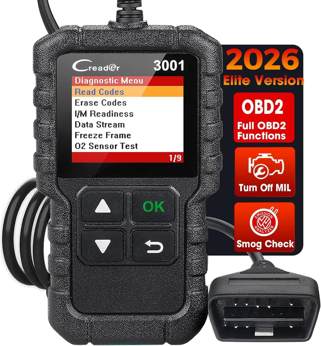 LAUNCH Creader 3001 OBD2 Scanner Automotive Car Diagnostic Check Engine Light O2 Sensor Systems OBD Code Readers Scan Tool for All OBDII Protocol Cars Since 1996