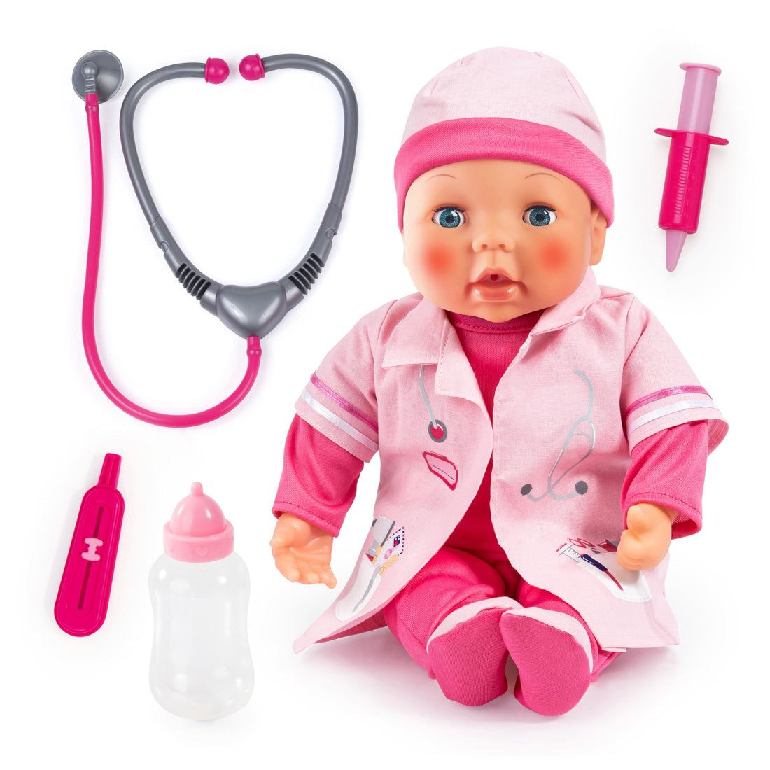 Bayer Design Doctor Set 93878AA Doctor Doll Interactive Baby Sound Red Cheeks Lots of Accessories Pink
