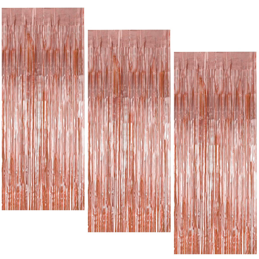 3 Pack Metallic Tinsel Curtains, 1 x 2 M Foil Fringe Shimmer Curtain, Shiny Party Tinsel Backdrop, Photo Booth Props Curtain for Birthday Wedding Party Door Window Decorations (Rose Gold)