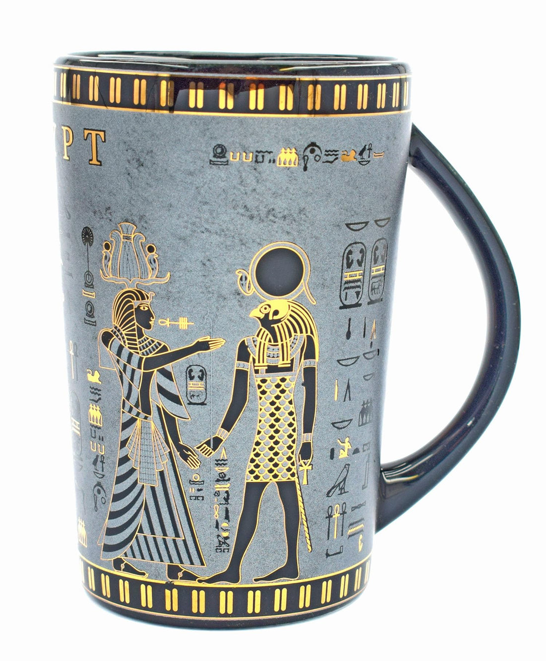 immatgar pharaonic tea and coffee mug ancient Egyptian souvenirs gifts for women and men birthday from Egypt - mother day gifts (2kings - Black - Gray - 350 MM)