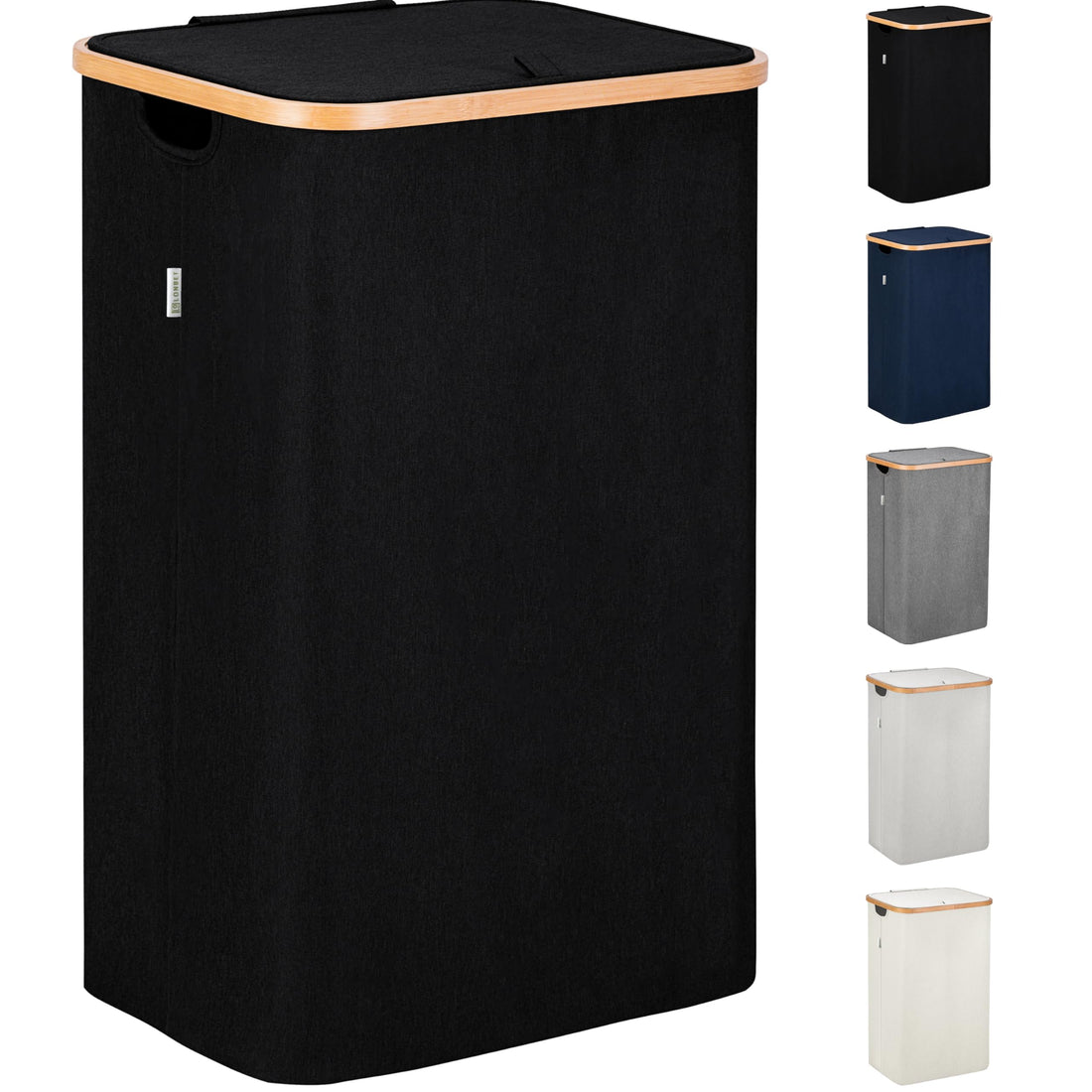 Lonbet - Black Laundry Baskets with Lid - XL 100 L - Large Laundry Hamper for Laundry with Handles - Hampers Baskets with Lid for Bedrooms - Bamboo Bathroom Tall Laundry Bin