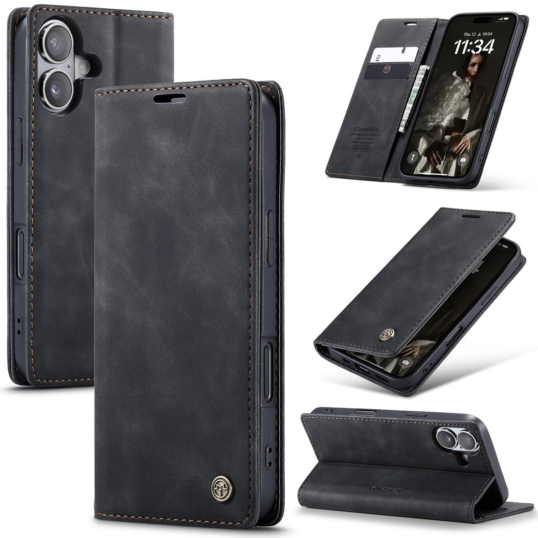 Phone Case Cover UNBLACK Luxury PU Leather Design 013 Flip Cover Card Slot Holder Cover Compatible with IPhone 17 (Black)
