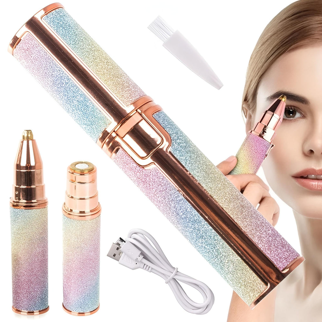 Facial Epilator - Women's Dual-Function Rechargeable Touch Facial Hair Remover for Eyebrows, Lips and Chin Painless Precision Trimming Easy to Use Device for Perfect, Timeless Results