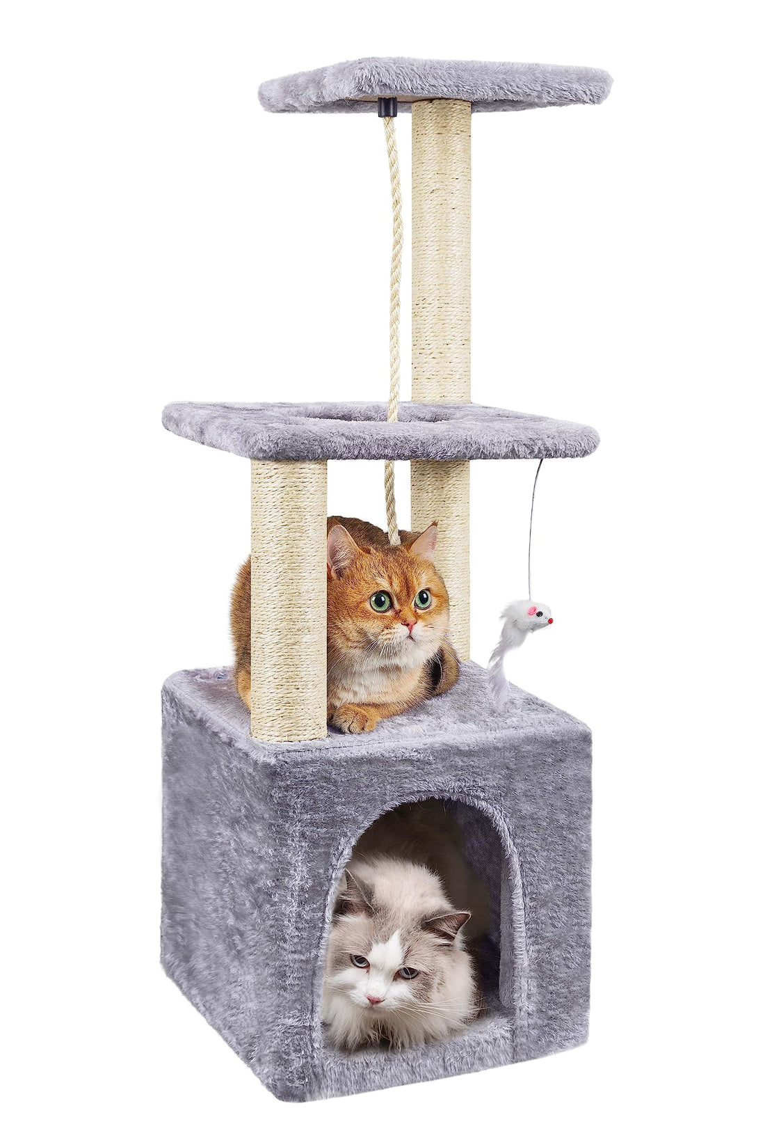 HOMIDEC Cat Tree, 90cm Cat Scratching Post, Multi-Level Stable Cat Tower with Cat House, Cat Tree for Indoor Cats for Climbing Playing and Relaxation, Grey