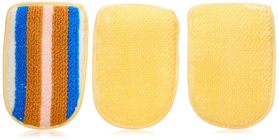 Treeproof Tre-5118 Natural Oval Small Double Face Massage Gloves For Bathroom, Spa, Shower - Beige - Pack Of 3