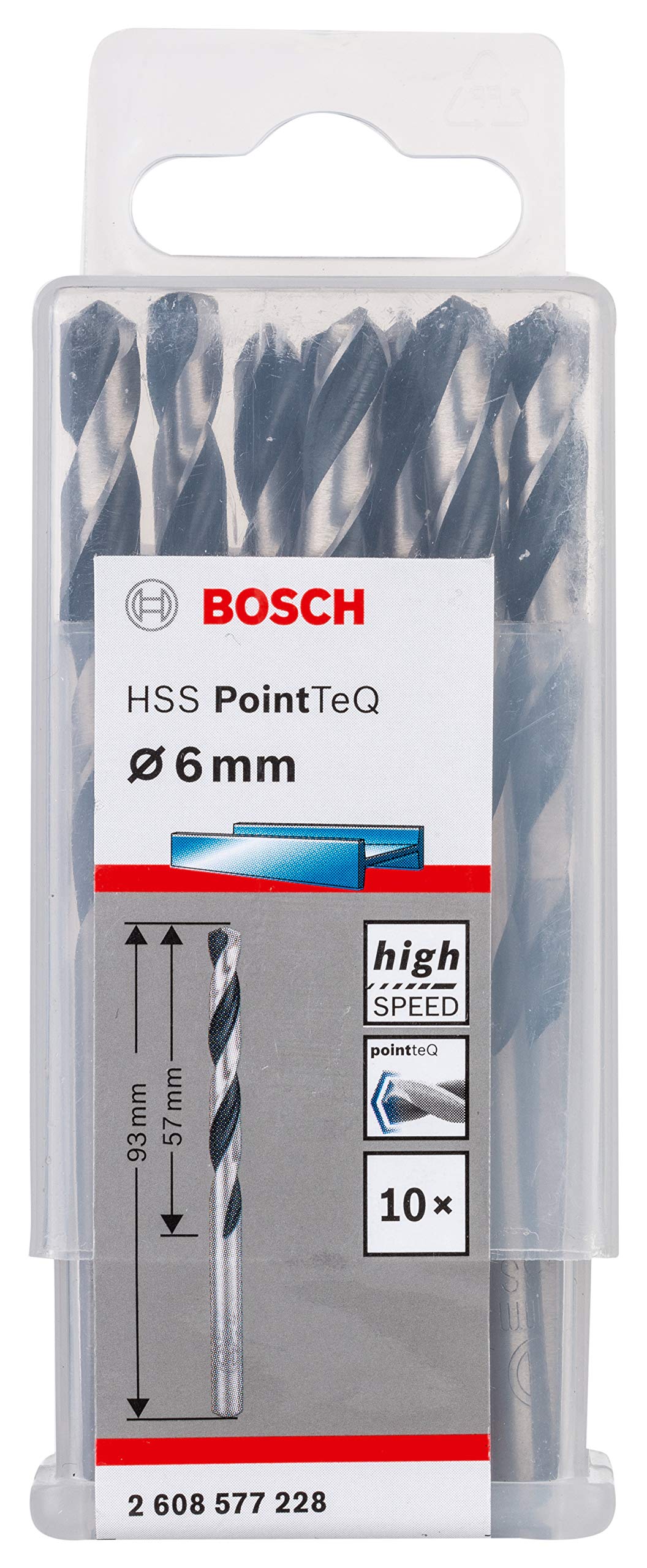 Bosch 2608577228 Metal Twist Drill HSS PointTeQ DIN 338", 6 x 57 x 93 mm