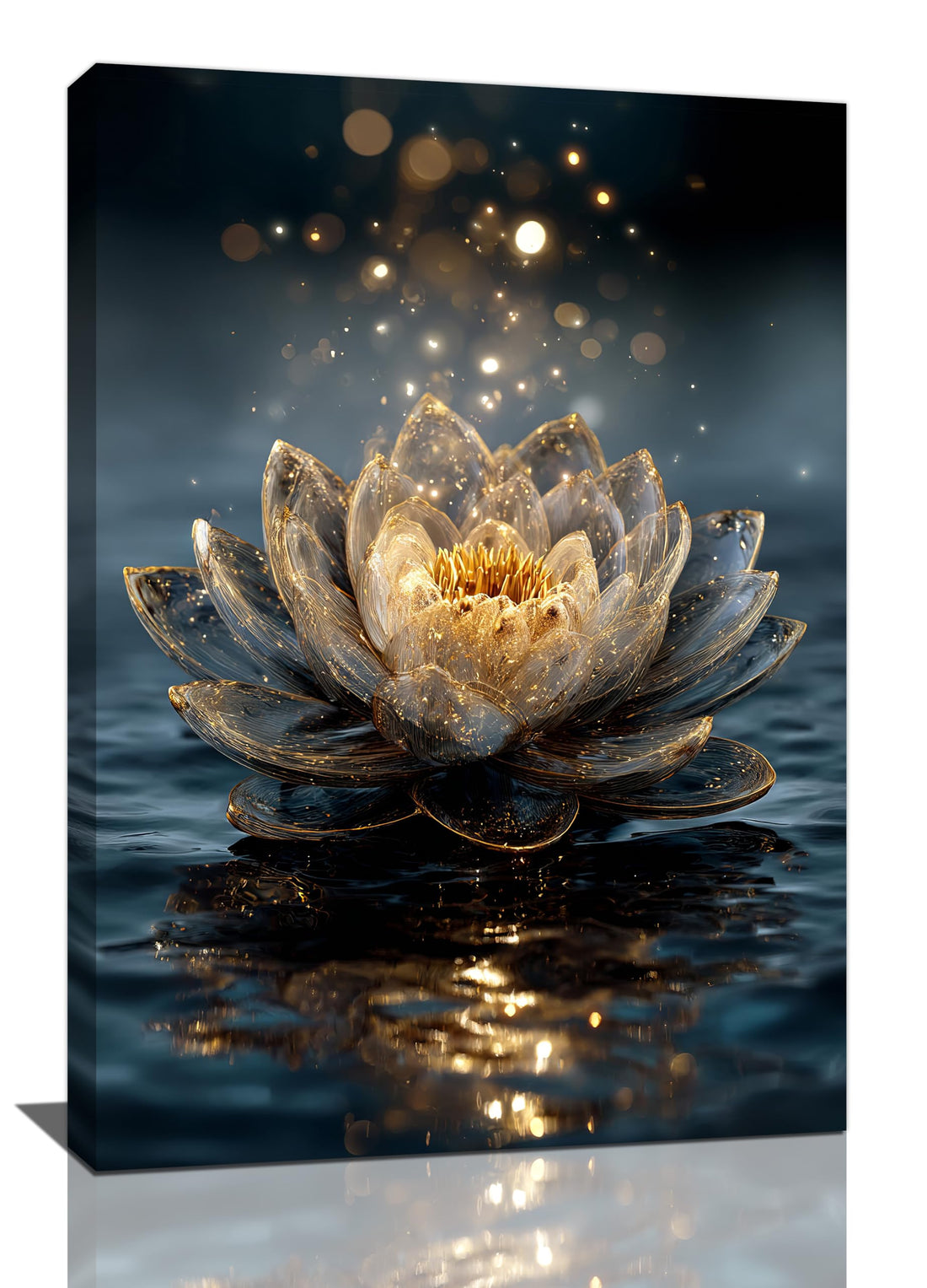Zen Lotus Canvas Wall Art Mystical Lotus Bloom in Water Aesthetic Pictures Wall Decor Modern Meditation Spiritual Painting Print Framed Artwork Decorations Gifts for Yoga Spa Room Bathroom 16"x24"