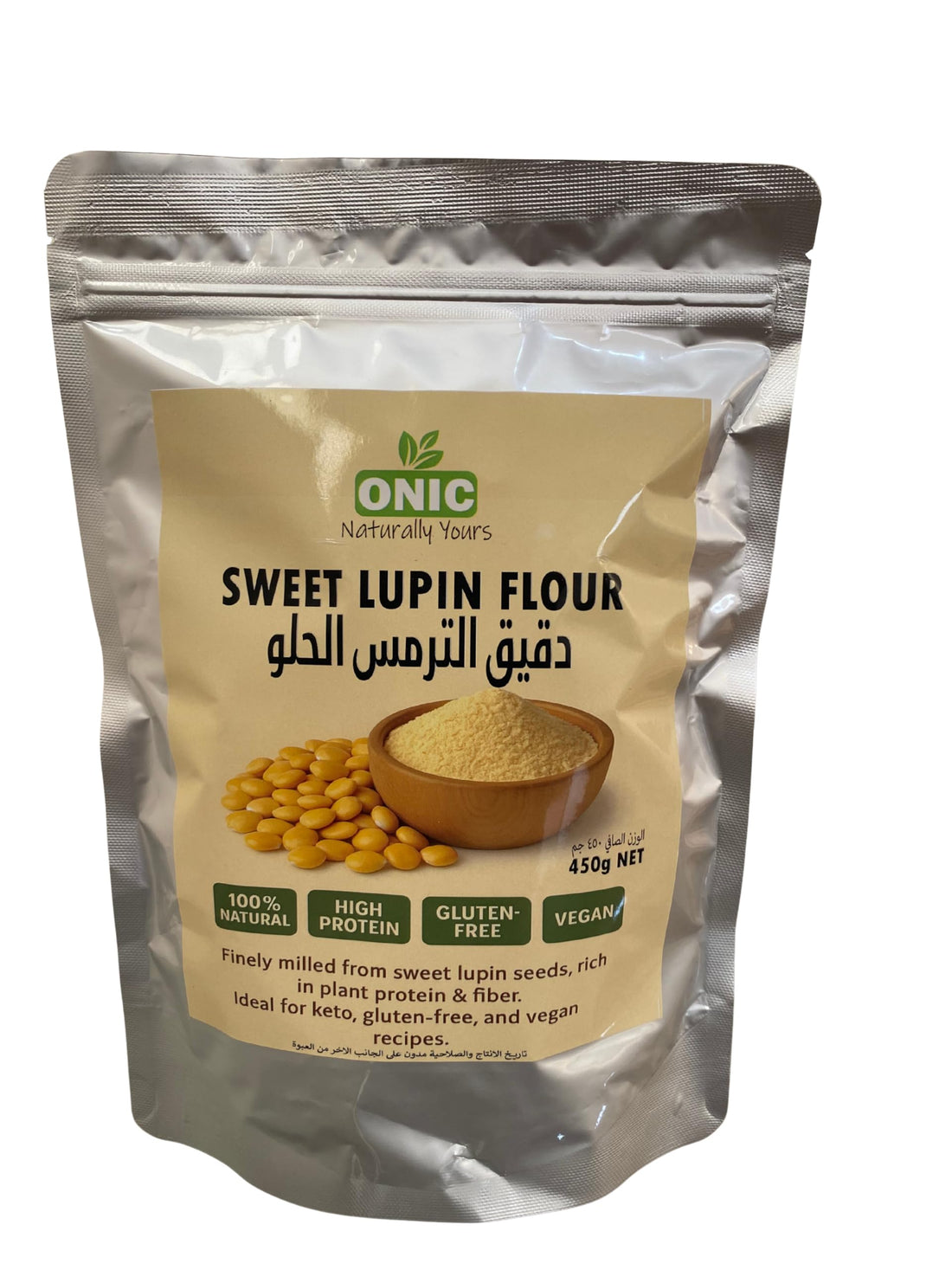 ONIC NATURALLY YOURS - Lupin Flour – 450g | Gluten-Free, High Protein, Keto Friendly | Finely Milled Sweet Lupin Powder | Ideal for Baking, Breading & Low-Carb Recipes
