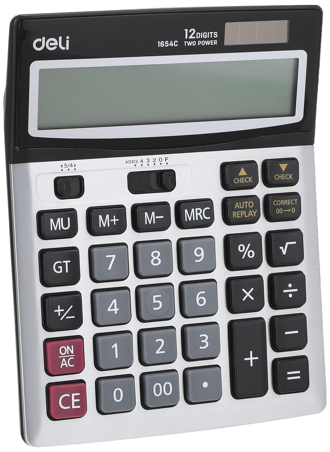 deli Desktop Calculator - Metal-12 digits, 112 steps check - Silver - Dual power (AA) - E1654C