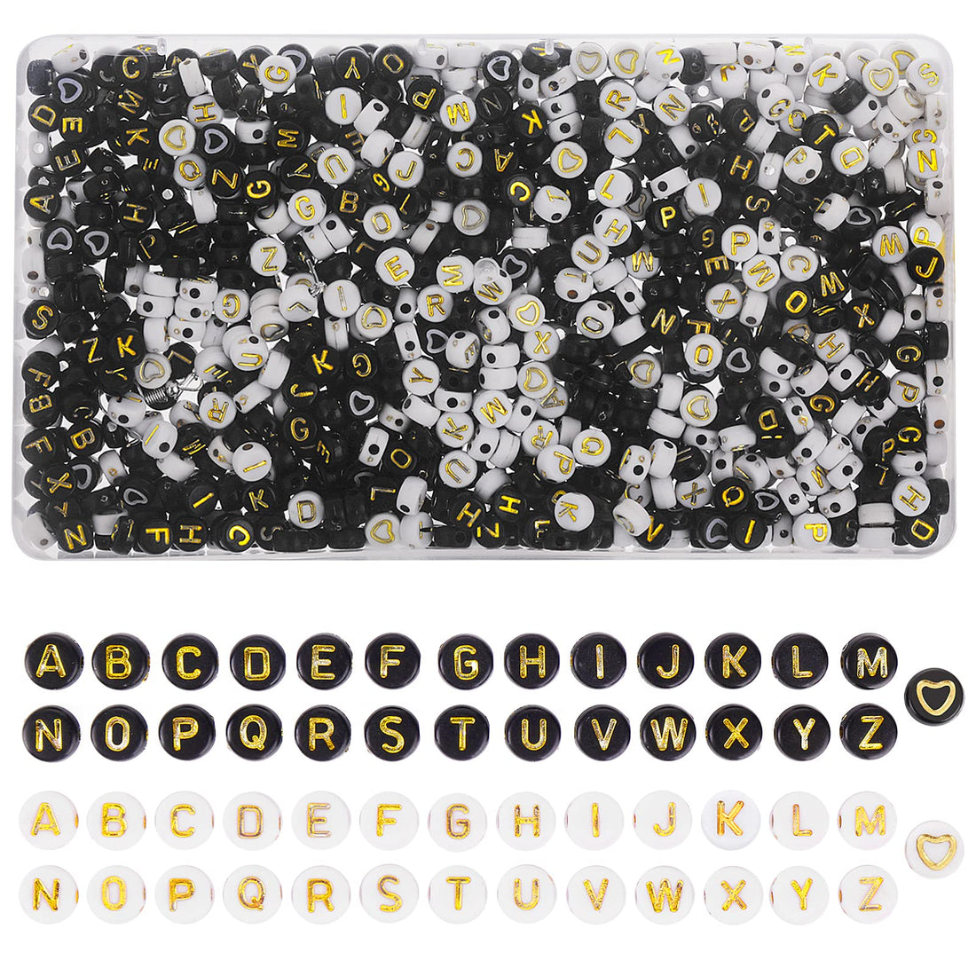 Abeillo 1000 Pcs Alphabet Beads Set-Flat Round Letter Beads for Bracelets, Alphabet Beads A-Z Sorted 4x7mm Letter Beads Bulk for Jewelry Bracelet Making with Box