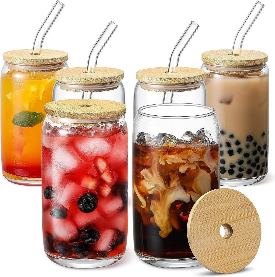 Cannes Glass Jar Mug with Wood Lid - 550ml - Creative Product to Enjoy Hot and Cold Drinks - Generic