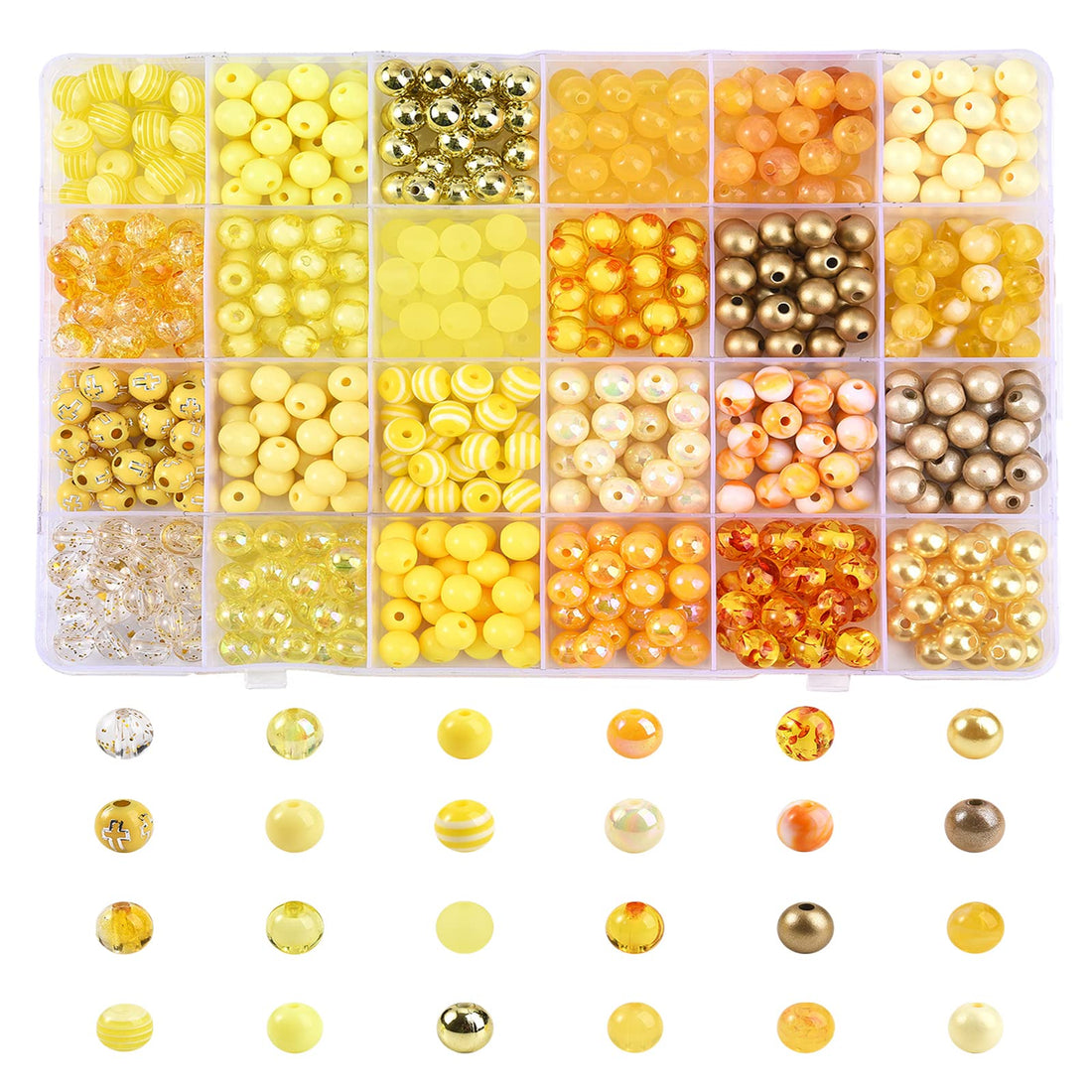 600Pcs 24 Style 8mm Round Beads Kits Include Resin Beads Rainbow Acrylic Beads Loose Spacer Beads for Bracelets DIY Craft Making